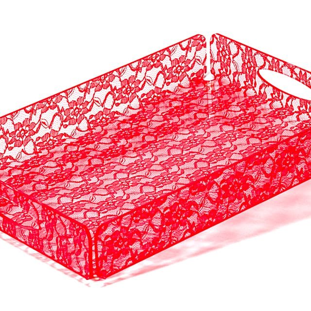 vassoio in plexiglass con ricamo